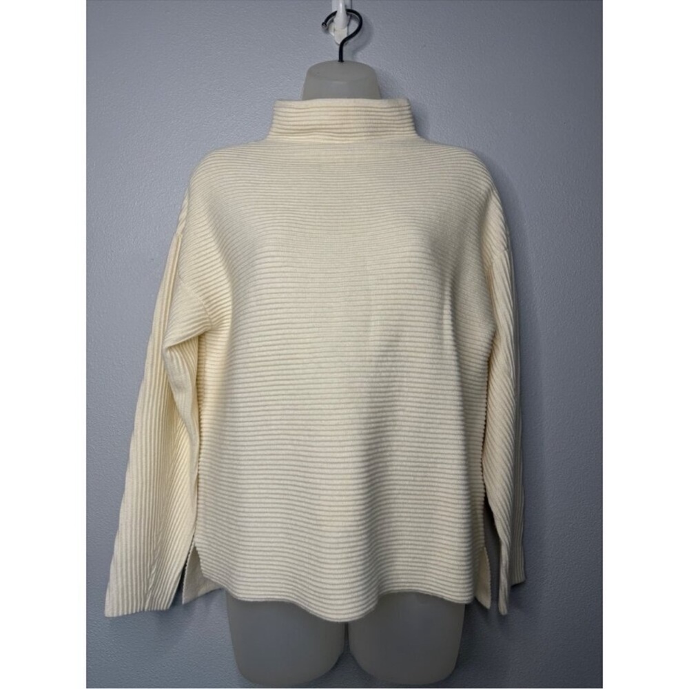 REISS clean turtle neck ribbed pullover long sleeve sweater cream size S…